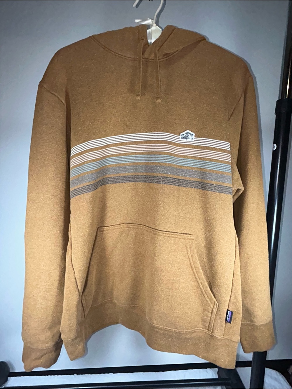 Patagonia Line Logo Ridge Stripe Uprisal Hoodie - Bear Brown Size Large